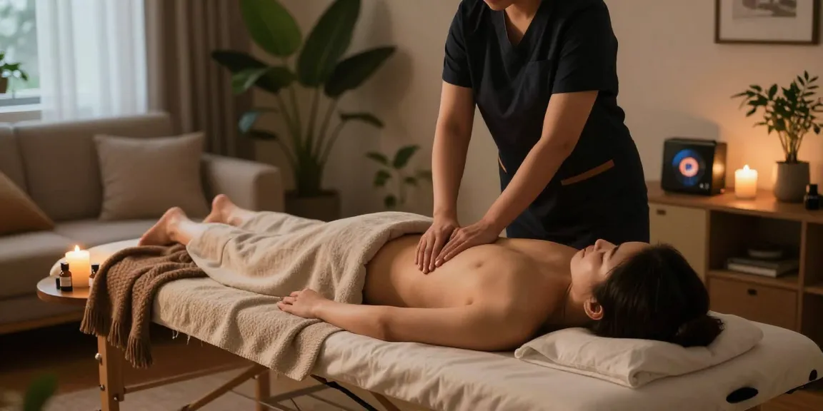 Relaxing 중랑구출장안마 experience in a tranquil home setting with a professional masseuse providing comfort.