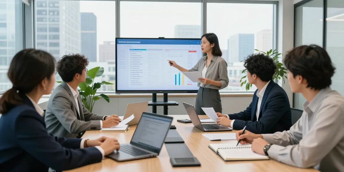 Collaborative meeting scene focused on telephone number scam awareness in a modern office setting.